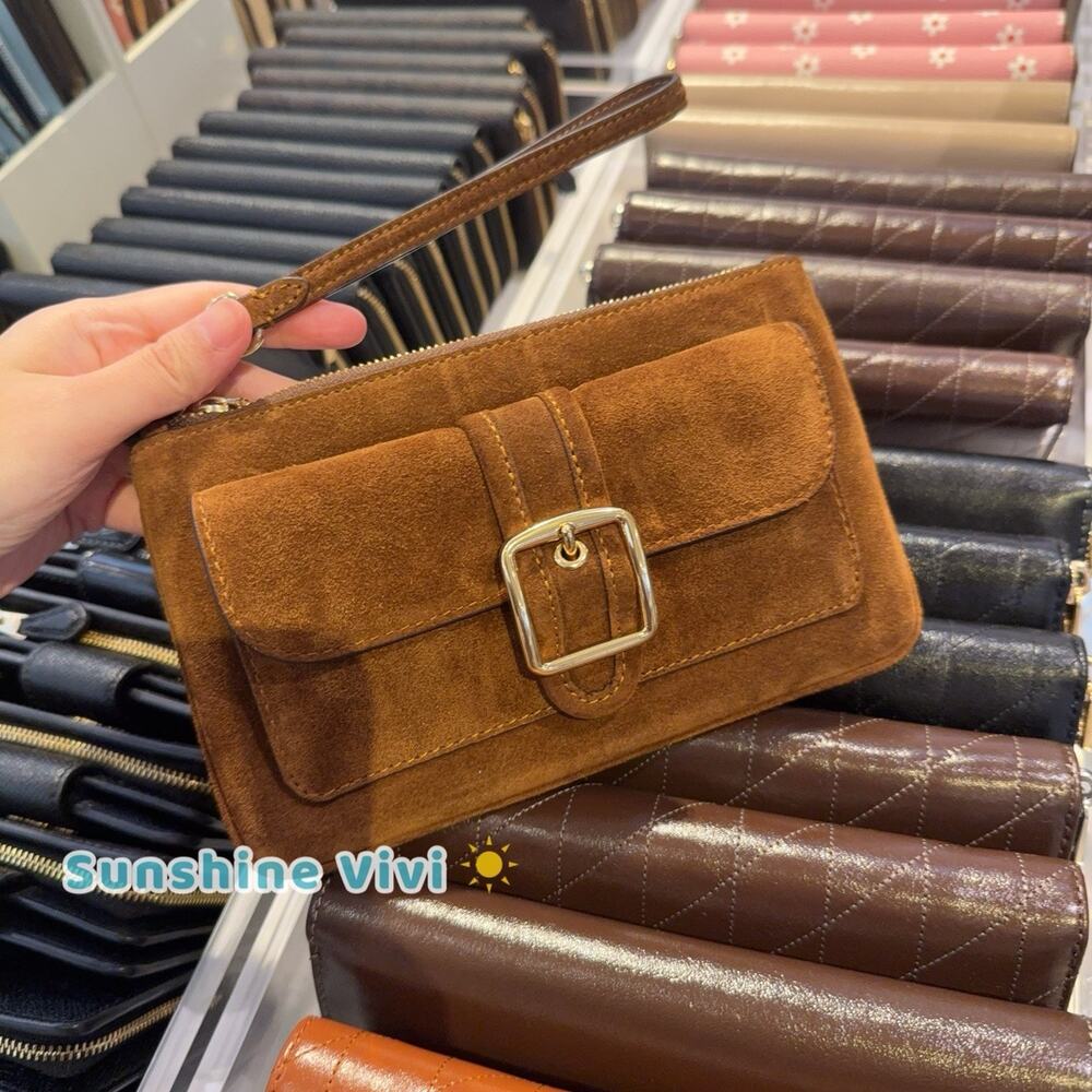 NWT Coach Ashton Wristlet Gold/Warm Brown Suede and smooth leather cen15